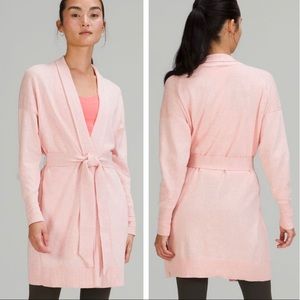 LULULEMON NWT COTTON CASHMERE KNIT CARDIGAN SWEATER WRAP HEATHERED DEW PINK